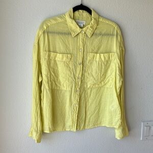 Cynthia Rowley 100% Linen Yellow Button-Up Shirt